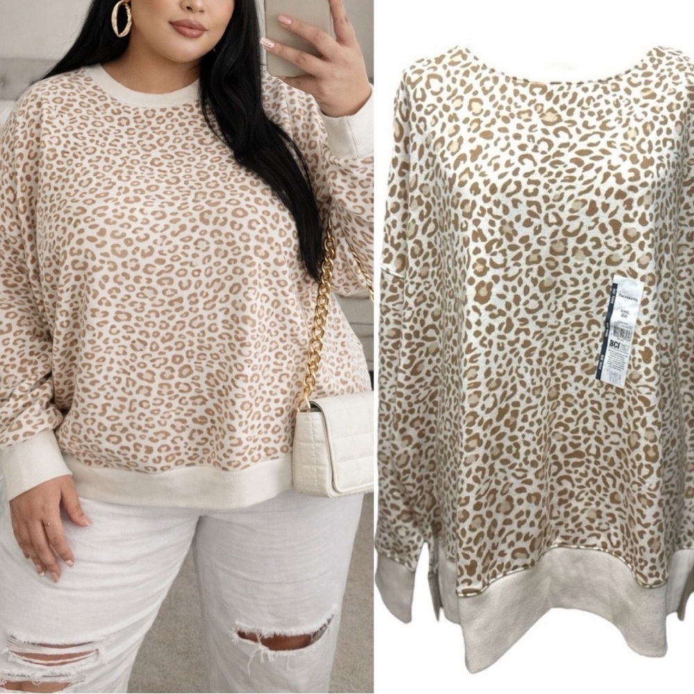 015 Time and Tru | NWT Leopard Tan Cream Women’s Garment Wash Sweatshirt (sz 3X)